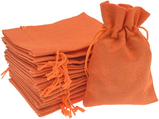 20pcs Burlap Gift Bags 5x7 inch, Orange Jute Drawstring Bags for Halloween Party Favors, Jewelry Candy Pouches, Arts Crafts Projects