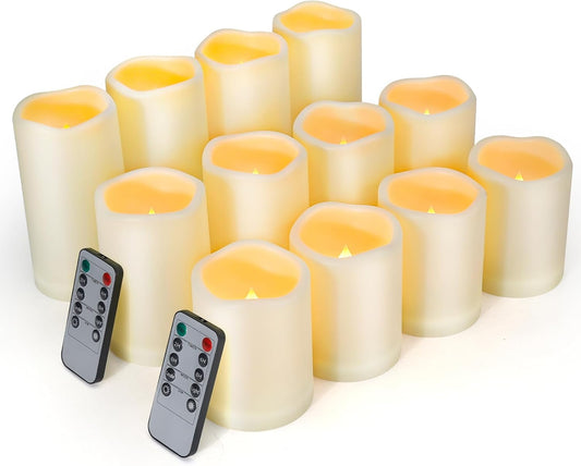 Enido Flameless Candles LED Candles Candles(D: 3" x H: 4" 5" 6") Battery Operated Outdoor Waterpoof Plastic Pack of 12 Pillar