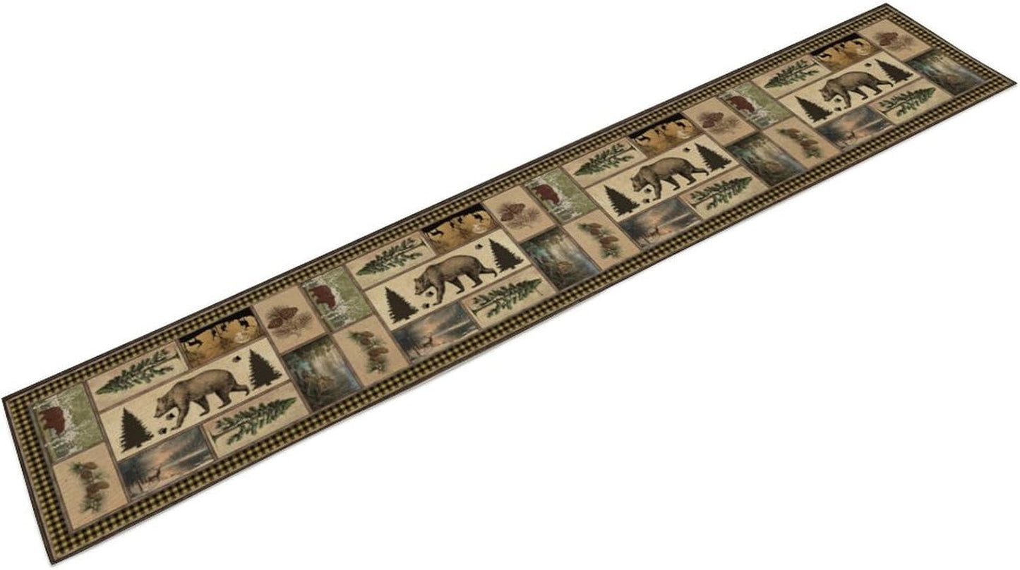 Country Lodge Bear Table Runner, Retro Vintage Bear Cottage Country Style Cabin Farmhouse Dinner Runner for Home Kitchen Dining Table Decoration,13x70 Inch