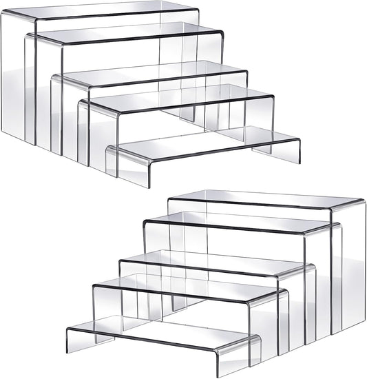 Fixwal 10pcs 2 Set Acrylic Risers for Display Clear Perfume Organizer Stands Acrylic Display Risers for Show Figures, Cupcake, Jewelry, Toys, Perfume and More (Large Size)