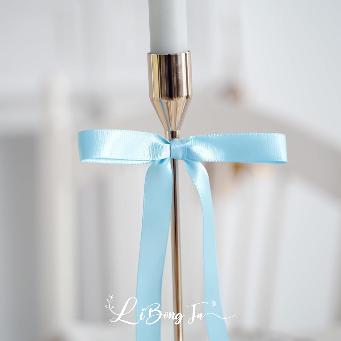 50 PCs Blue Bow 5 Inch Long Tail Bows for Gift Wrapping, Easter Bow Party Decorations, Twist Tie Bows, Satin Bows for Crafts, Premade Bows for Presents, Treat Bags, Bottles, Cakes