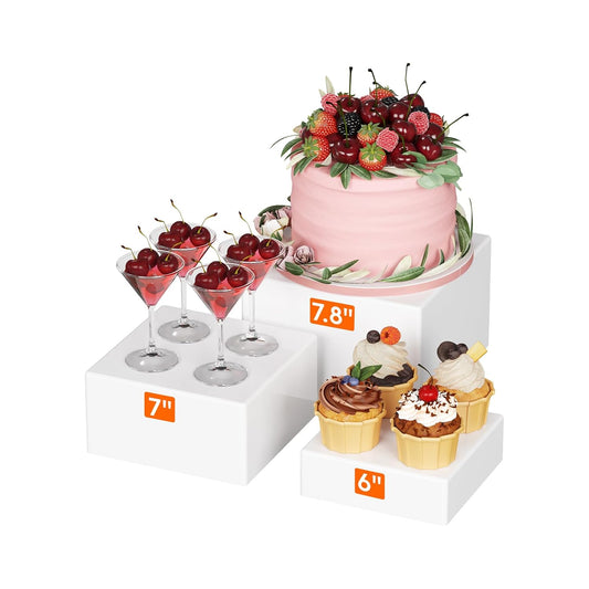 Lifewit Buffet Risers and Stands Up to 7.8", Food Risers for Buffet Table, Catering Dessert Cake Stand for Party, Collectibles Jewelry Display Stand, White Cube Boxes Nesting Risers, 3 PCS