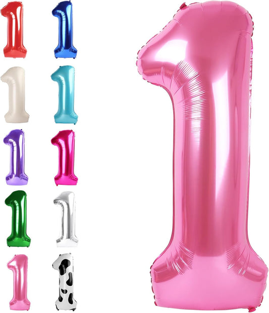 Pink Number 1 Balloon 40 inch, Number 1 Birthday Balloon for Boy Girl, Pink Foil One for 1st 10 11 12 16 18 Birthday Party, Anniversary Celebration Number Balloons Decorations