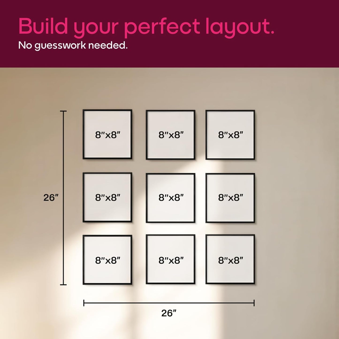 Mixtiles Official - Custom Photo Tiles - Personalized Printed Photos - Magnetic Wall Frames - Adhesive Sticker, No Nails - Various Sizes and Frames - 8x8-9Tile - Black Frame