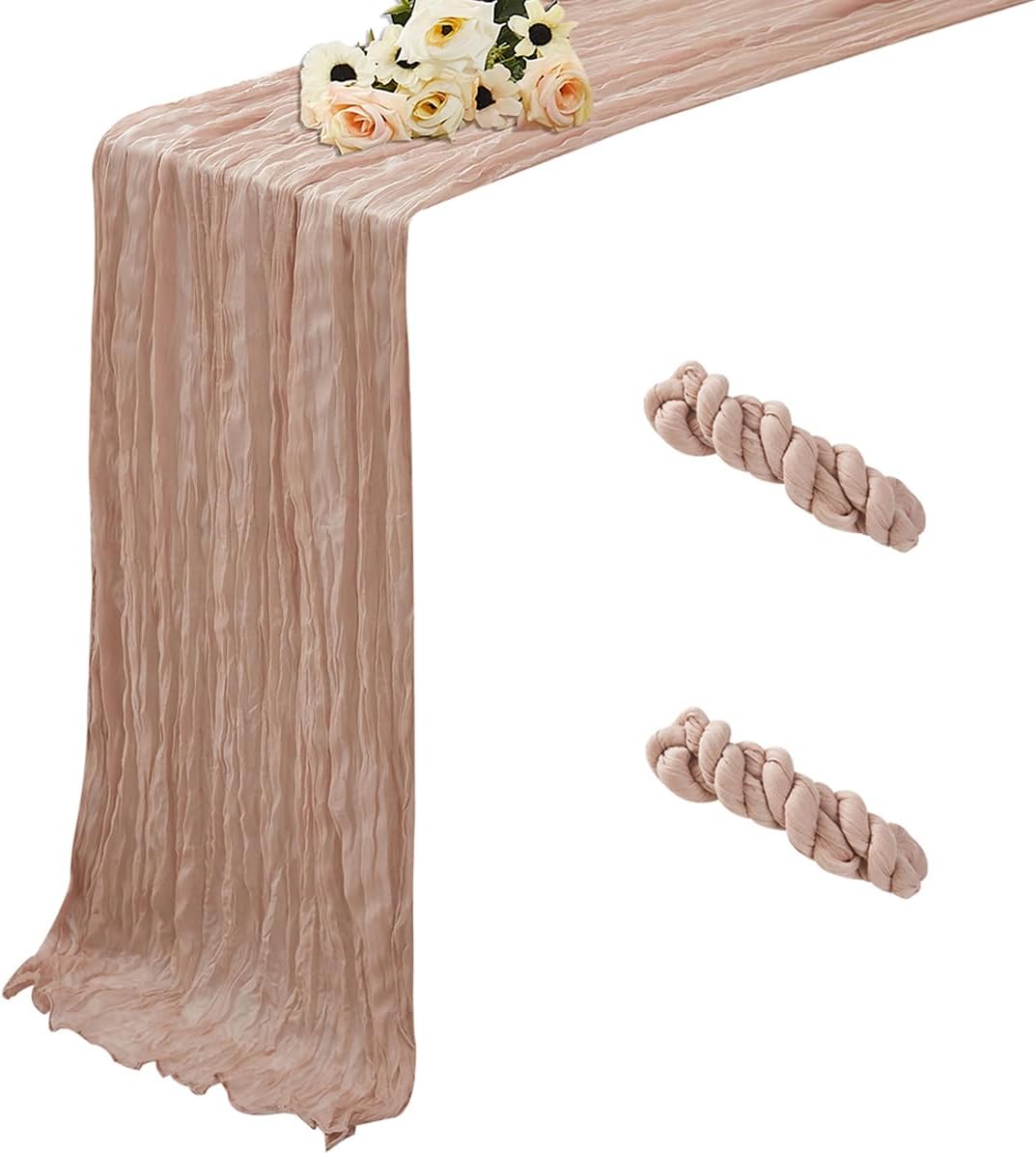 Nude 2 Pack Cheesecloth Table Runner 120 Inch 10 FT Boho Rustic Gauze for Wedding Baby Shower Party Farmhouse Summer Home Decor Washable