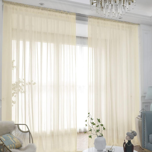 Window Light Yellow Sheer Curtains 90 Inches Long 2 Panels Sheer Curtain Basic Rod Pocket Panel for Bedroom Children Living Room Yard Kitchen (Light Yellow, 52" W x 90" L | 2 pcs)