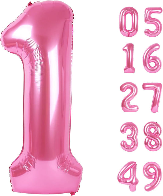 Pink 1 Number Balloon 40 inch, Number 1 Birthday Balloon for Boy Girl, Pink Foil One Balloon for 1st 10 11 12 16 18 Birthday Party, Anniversary Celebration Number Balloons Decorations