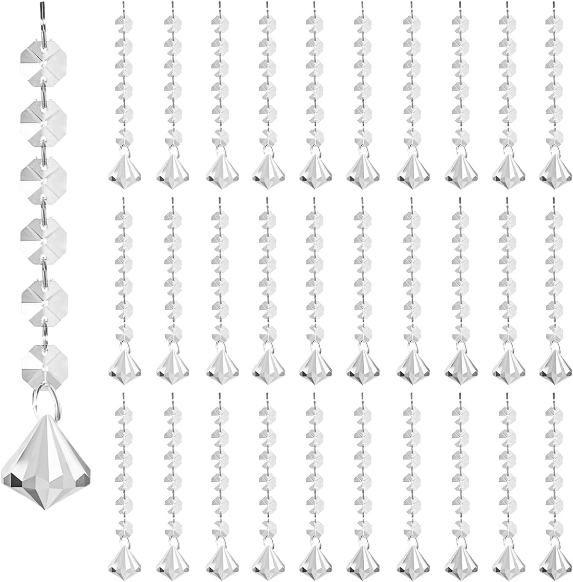 50 Pack Hanging Crystals - Clear Acrylic Prisms Pendant Ornaments for Christmas Tree, Centerpieces, Chandelier, Window & Home Decor, Ideal for Weddings, Parties Decorations (Diamond)