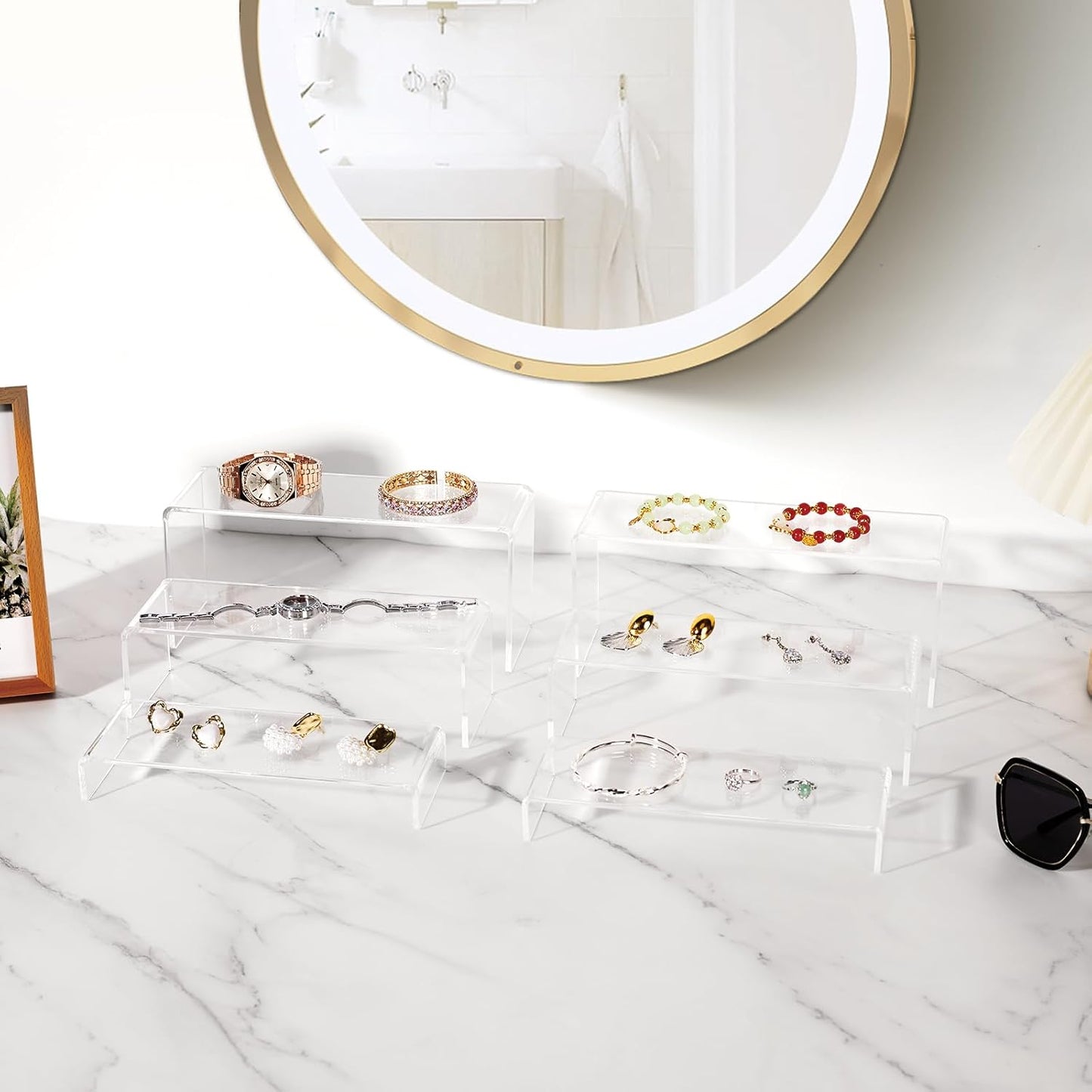 Acrylic Display Risers, 6pcs Clear Display Stand Rectangular Stands Showcase Collectibles Display Shelf for Dessert Cupcake Figures Jewelry Perfume(Clear-6pcs)