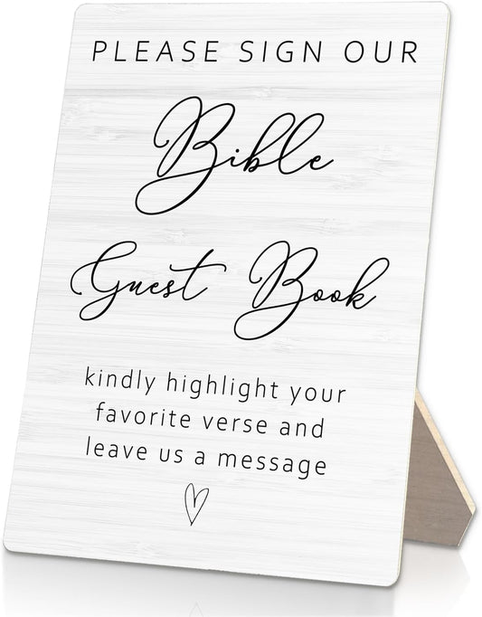 Bible Guest Book Wedding Wooden Sign Stand 5x7inch, Wedding Sign Stand, Wedding Signs for Ceremony and Reception, Wedding Table Decorations, Wedding Table Sign