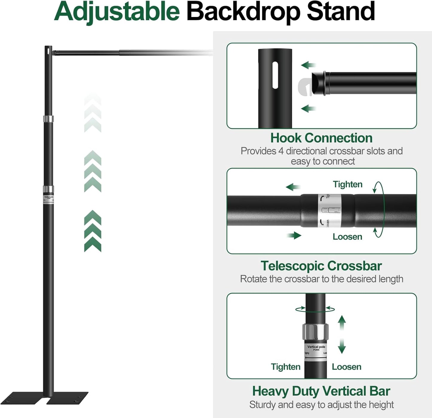 FUDESY Pipe and Drape Backdrop Stand Kit, 10x10ft Heavy Duty Backdrop Stand Adjustable Background Frame with Metal Base for Photography Wedding Parties Events Decoration, Black
