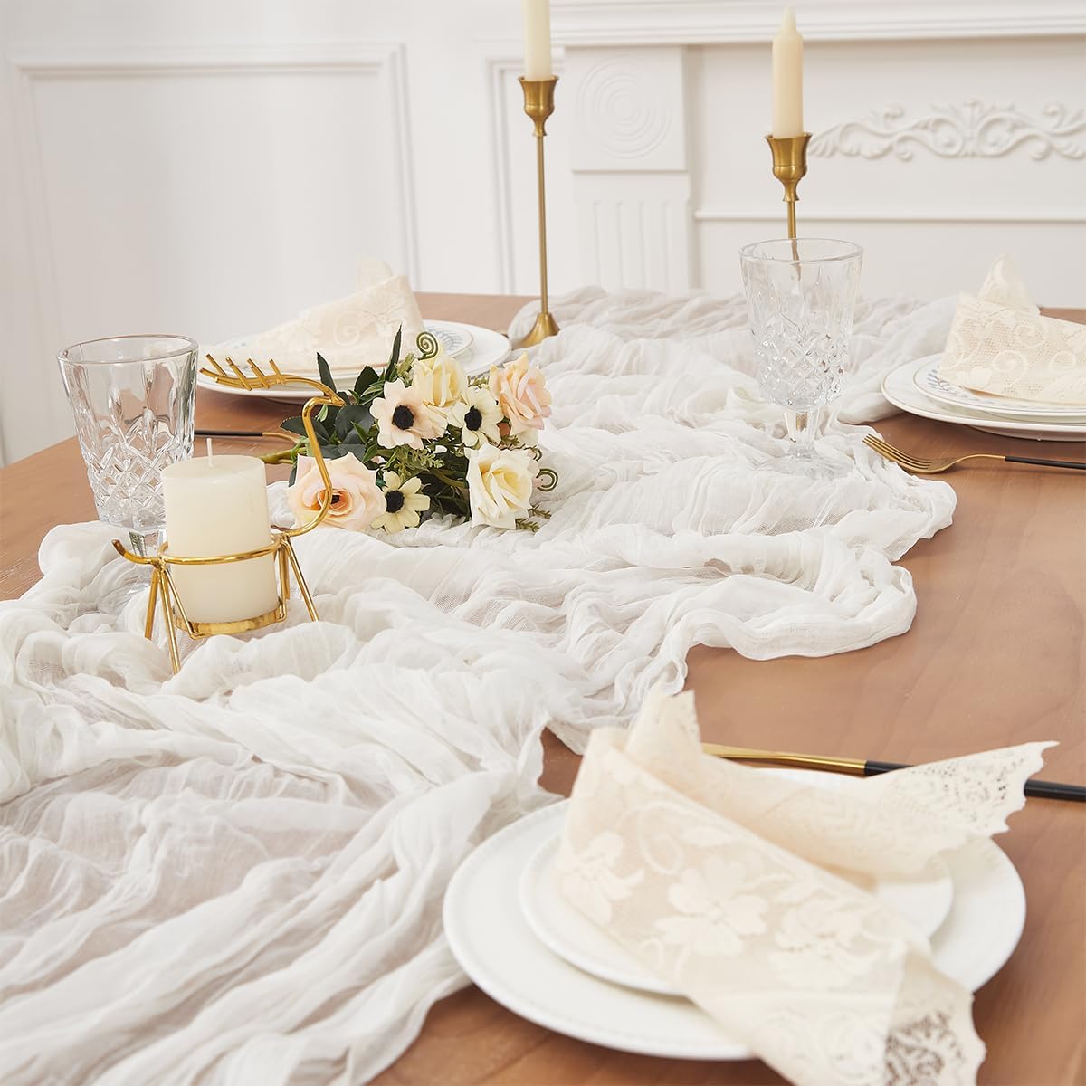 Ivory White 1 Pack Cheesecloth Table Runner 120 Inch 10 FT Boho Rustic Gauze for Wedding Baby Shower Party Farmhouse Summer Home Decor Washable