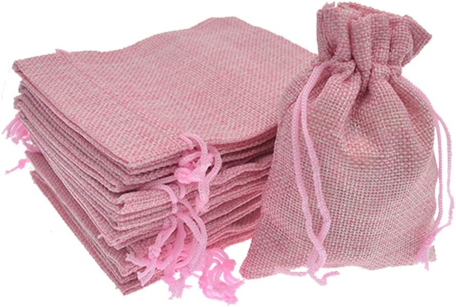 20Pcs Drawstring Burlap Bags 2.7 x 3.5 Inch, Pink Jute Sacks Jewelry Gift Pouch Christmas Candy Wedding Party Favor Bags