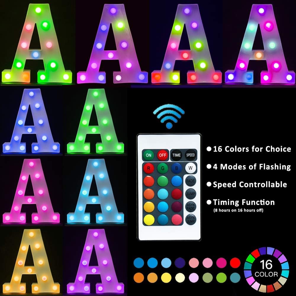 Pooqla Colorful Marquee Letters LED Light Up Letters with Remote, Party Birthday Letter with Lights Decorations for Classroom Room Dorm Home - Multicolor Letter Y