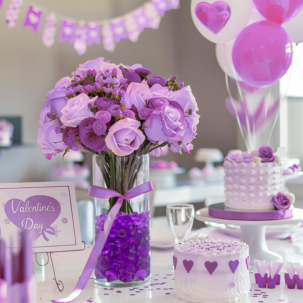 HappyFiller Fall Thanksgiving Decoration 720 Pcs Purple Acrylic Diamonds Gems,Wedding Diamond Confetti Party Favor,Table Scatters,Treasure Gemstones,Floral Home Centerpieces,Mix 0.8" and 0.4"