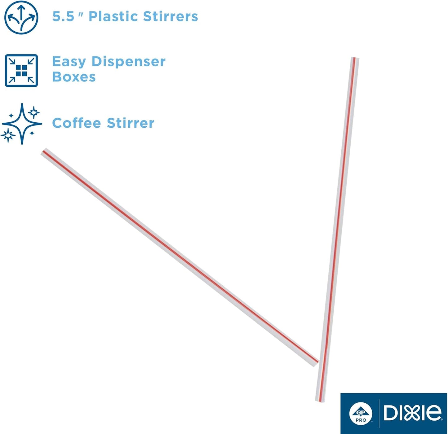 Dixie Plastic Coffee Stirrers, 10,000ct, 5.5" Disposable Drink Stir Sticks - Red/White
