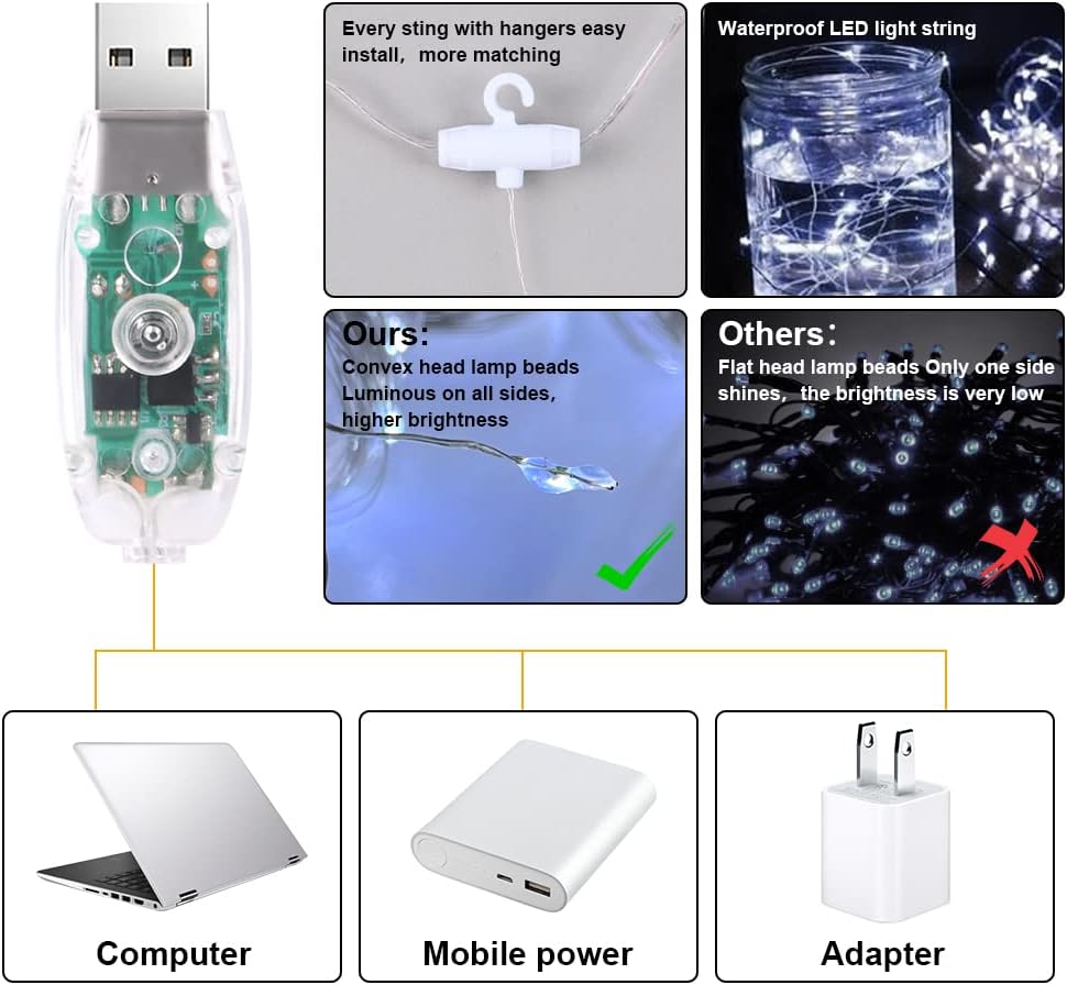 AOMIG Fairy Curtain Lights,300 LED White Window Curtain String Light,8 Modes 9.8×9.8Ft Waterproof Curtain String Light USB Powered with Remote Control,Christmas String Lights for Indoor/Outdoor