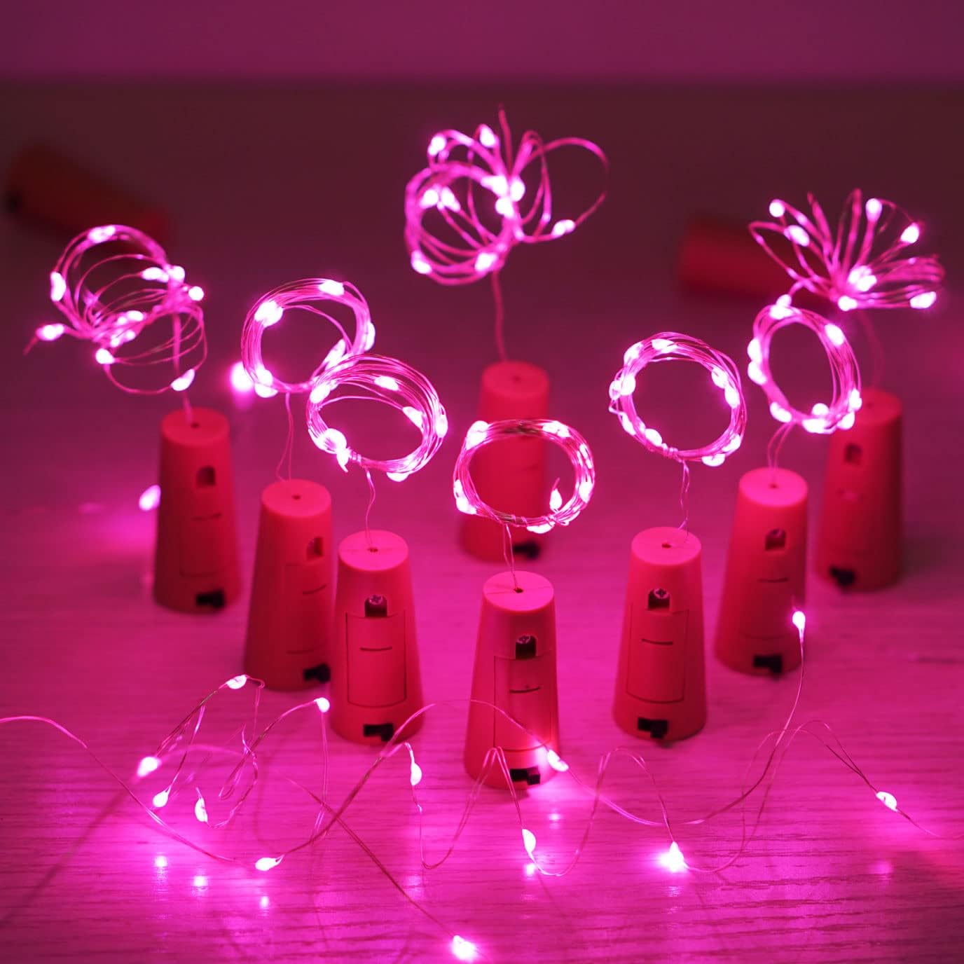 Wine Bottle Lights with Cork 15Pack 10 LED 40 Inches Battery Operated Silver Wire Liquor Fairy Mini String Lights for Party Christmas Halloween Wedding Decoration (Pink)