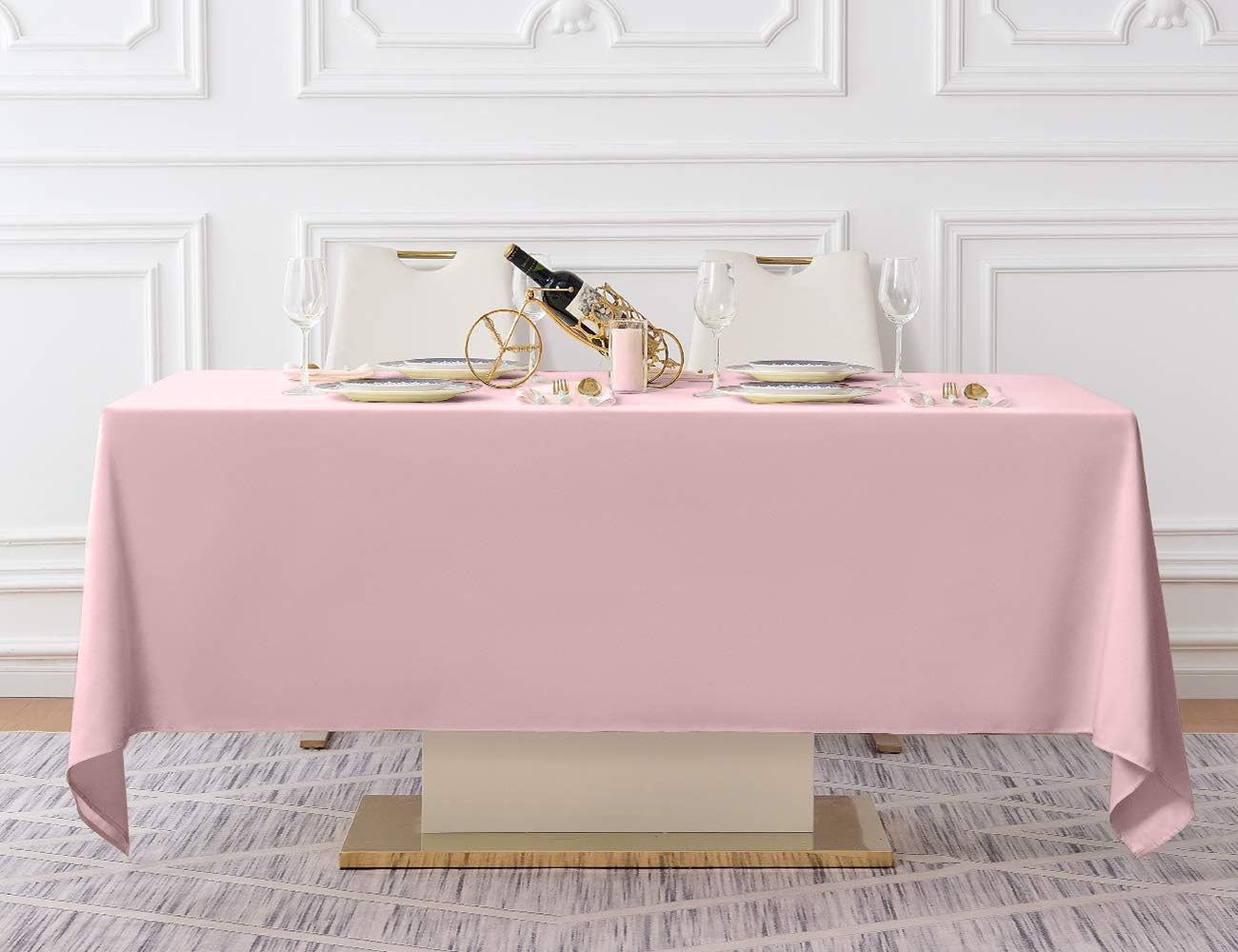 Surmente Pink Tablecloth 60 x 102-inch Rectangular Polyester Table Cloth for Weddings, Banquets, or Restaurants