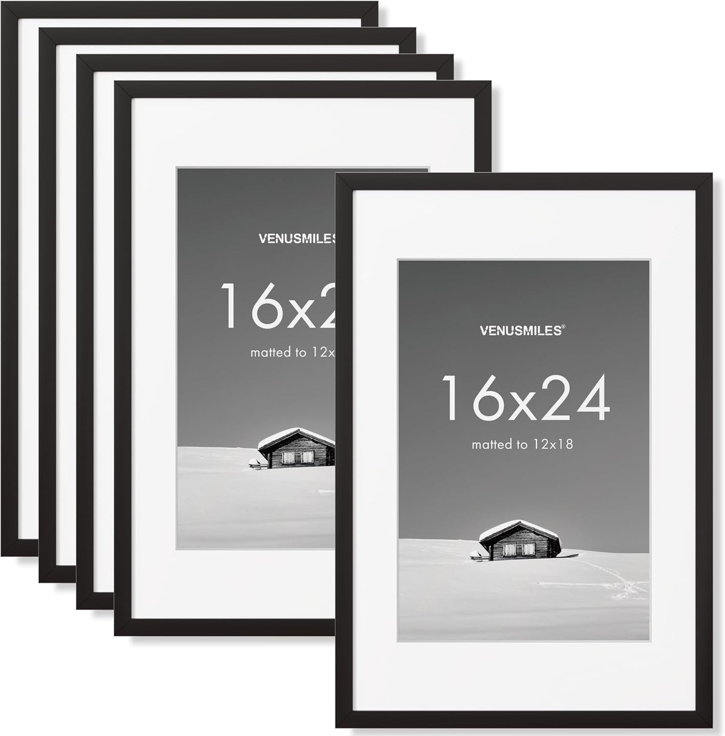 16x24 inch Picture Frame, 16x24 Photo Frames with 12x18 Removable Mat - High Definition Plexiglass - Vertical and Horizontal Display - Wall Hanging Poster Frame - Black, 5 Pack