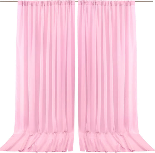 PARTISKY 10x10ft Pink Chiffon Sheer Backdrop Curtains, Wrinkle-Free Wedding Backdrop Drapes for Birthday Party Ceremony Arch Stage Decor Background for Photography 5x10ft,2 Panels
