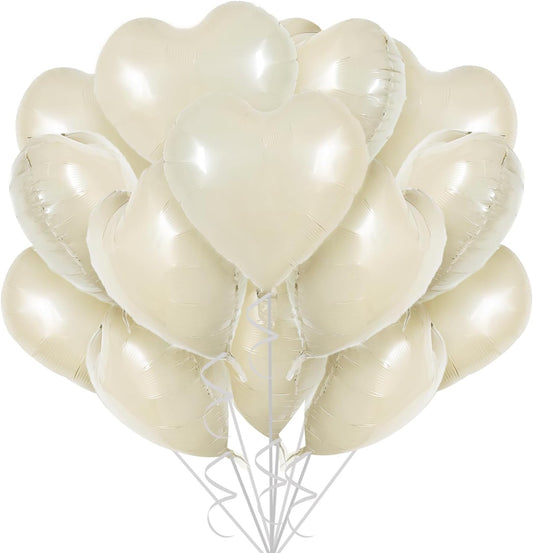 TONIFUL 30Pcs 18 Inch Cream White Heart Balloons Cream White Heart Shape Foil Mylar Balloons Decoration for Birthday Valentine's Day Wedding Bridal Shower Anniversary Engagement Party Supplies