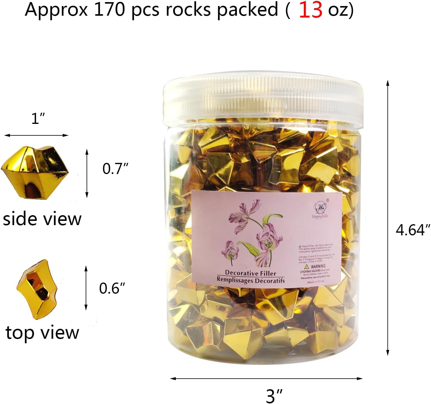 HappyFiller Fall Christmas Decoration Fake Gold Nuggets Faux Ice Rocks Cubes Acrylic Gems Pirate Treasure Gems,Gold Vase Fillers,Wedding Table Scatters,Crafts,Home Accents,13 OZ