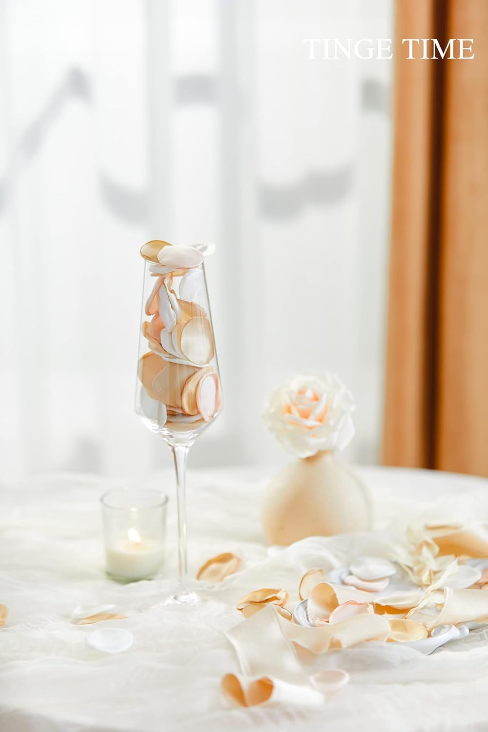 TINGE TIME 400pcs Silk Flower Petals for Wedding, Rose Petals for Decoration, Fake Flower Petals for Bridal Showers, Flower Girl Petals for Anniversaries and Parties (Champange Golden & Beige)