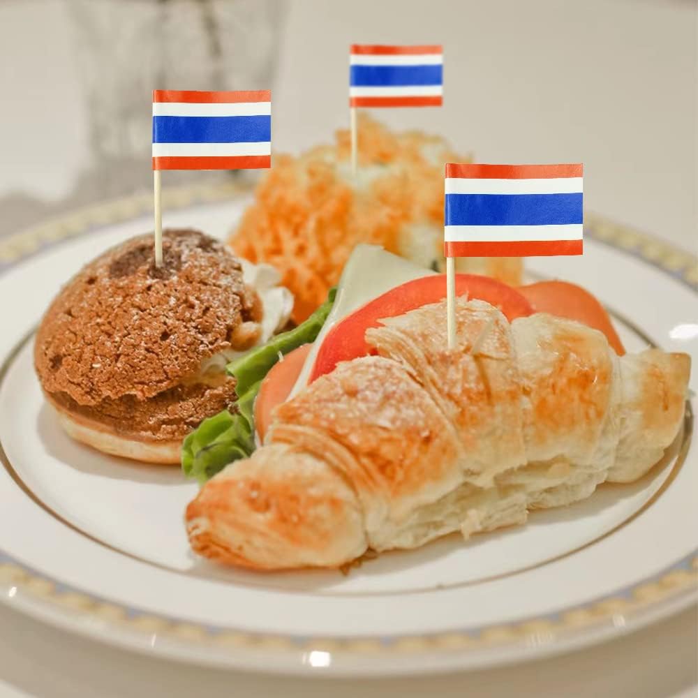 Thailand Flag Thai Flag, Small Mini Thailand Toothpick Flags for Food, Cupcakes, Cocktails, Appetizers, Bar Party Decorations