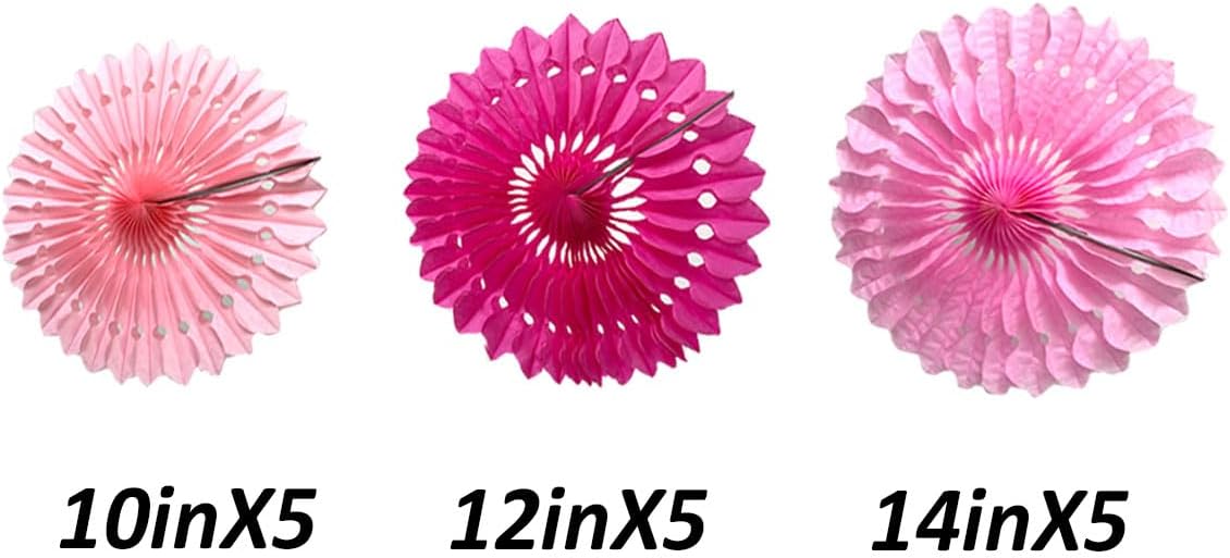 15pcs 10'' 12'' 14'' Paper Fans Decorations Pink Theme Party Decor Round Tissue Paper Fans Hanging Fans Set Party Paper Honeycomb Fans Decorations for Party Birthday Wedding Events