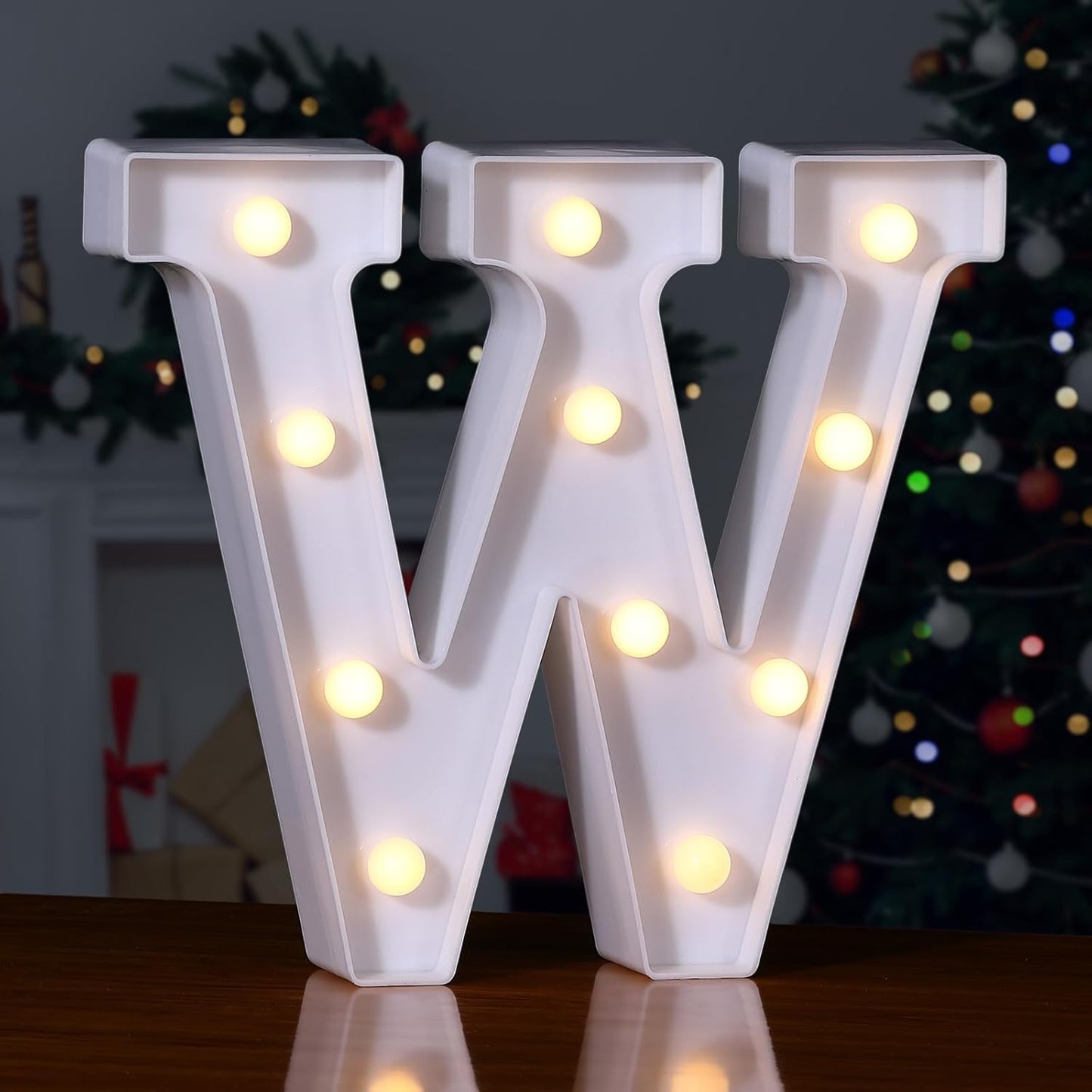 Foaky LED Letter Lights Sign Marquee Light Up Letters Sign for Night Light Wedding/Birthday Party Battery Powered Christmas Lamp Home Bar Decoration(W)