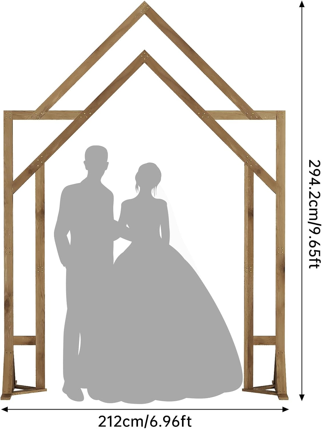 NiHome House-Shaped Solid Wood Wedding & Event Arch Frame, DIY Backdrop for Garden, Church, Party, Holiday Decorations, Sturdy Triangle Support Structure with U-Shaped Brackets for Outdoor Stability