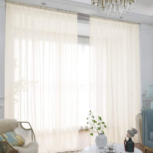 Window Beige Sheer Curtains 120 Inches Long 2 Panels Sheer Curtain Basic Rod Pocket Panel for Bedroom Children Living Room Yard Kitchen (Beige, 52" W x 120" L | 2 pcs)