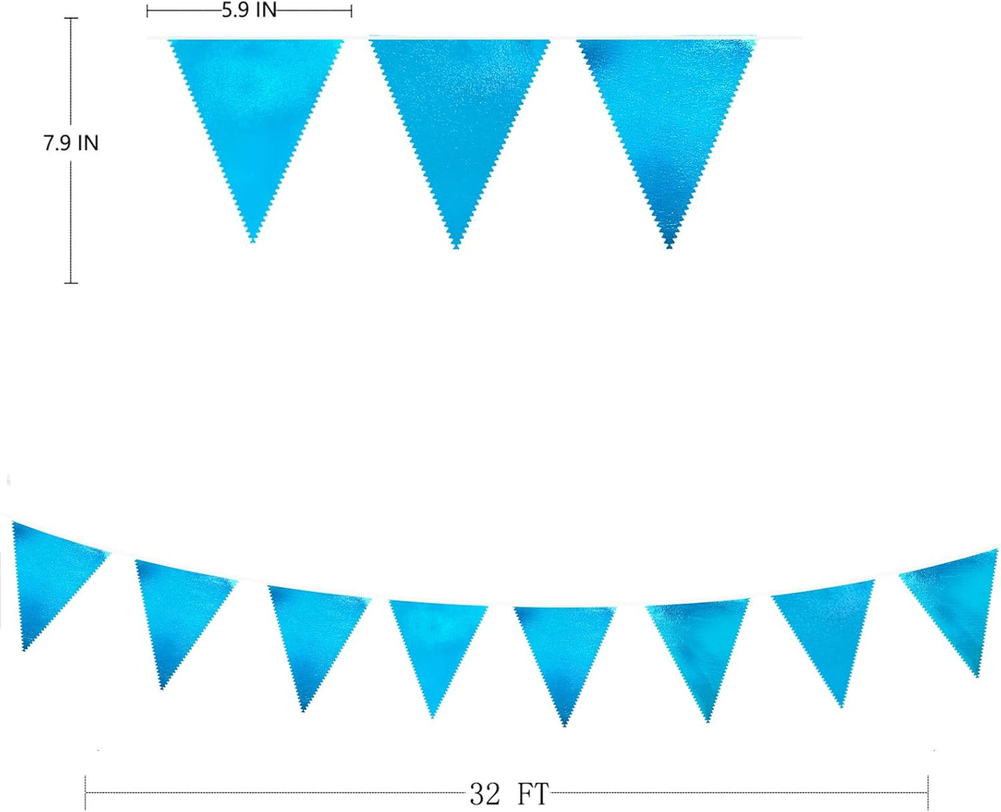 Sky Blue Party Decorations - Light Blue Triangle Pennant Banner Flag - Metallic Fabric Bunting for Graduation, Wedding, Retirement, Birthday, Under The Sea, Nautical, Ahoy, Party Decor Supplies