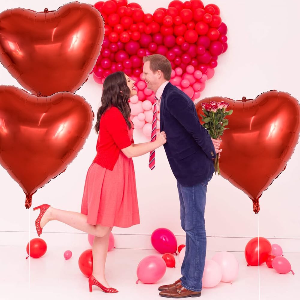 TONIFUL 6Pcs 32 Inch Red Heart Balloons Valentine’s Day Heart Shape Foil Mylar Balloons Decoration for Romantic Valentine's Day Wedding Bridal Shower Anniversary Engagement Party Supplies