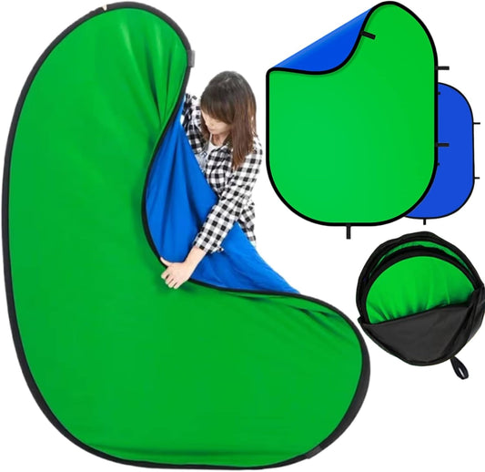 Blue Green Screen Backdrop Double Sided Collapsible Greenscreen Backdrop with Carrying Bag,Portable Pop Up Green Screen Background for Streaming Webcam 39.4 * 59.1"