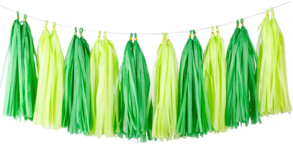 Aimto 20pcs Lime Green and Dark Green Shiny Tassel Garland Banner Tissue Paper Tassels for Party Decorations