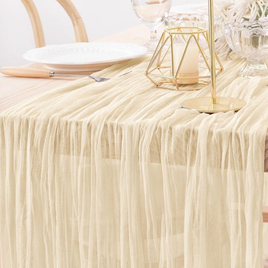 MLMW Beige Table Runner Cheesecloth Boho Gauze Rustic Cheese Cloth Table Runner 160 inch Sheer 13.3ft for Thanksgiving Wedding Party Baby Bridal Shower Birthday