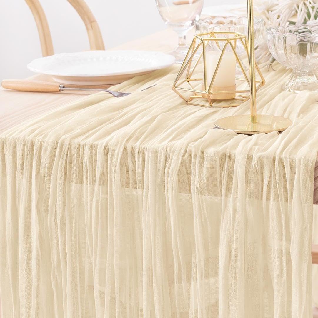 MLMW 3 Pack Beige Table Runner Cheesecloth Boho Gauze Rustic Cheese Cloth Table Runner 160 inch Sheer 13.3ft for Thanksgiving Wedding Party Baby Bridal Shower Birthday