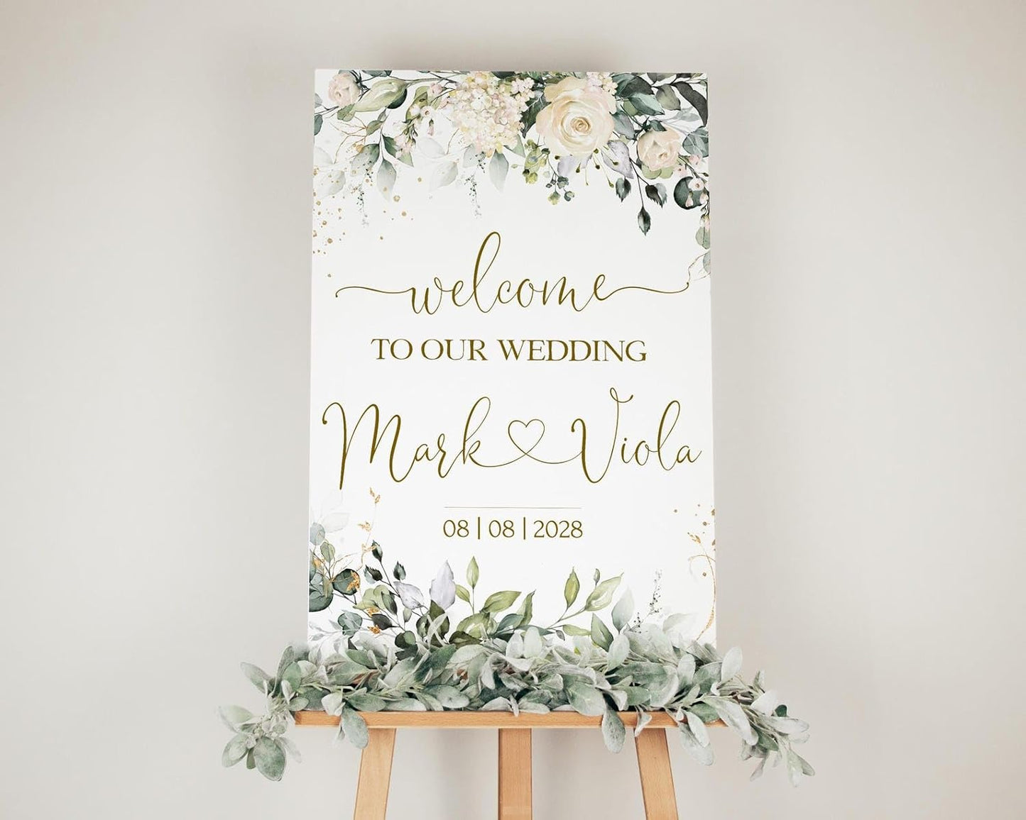 Welcome Wedding Sign Personalized, Minimalist Ivory Floral Wedding Sign Decorations Signage 12" X 18" (Small), 27" (Medium), 36" (Large), Plastic, Modern, Pole Mount, Weather