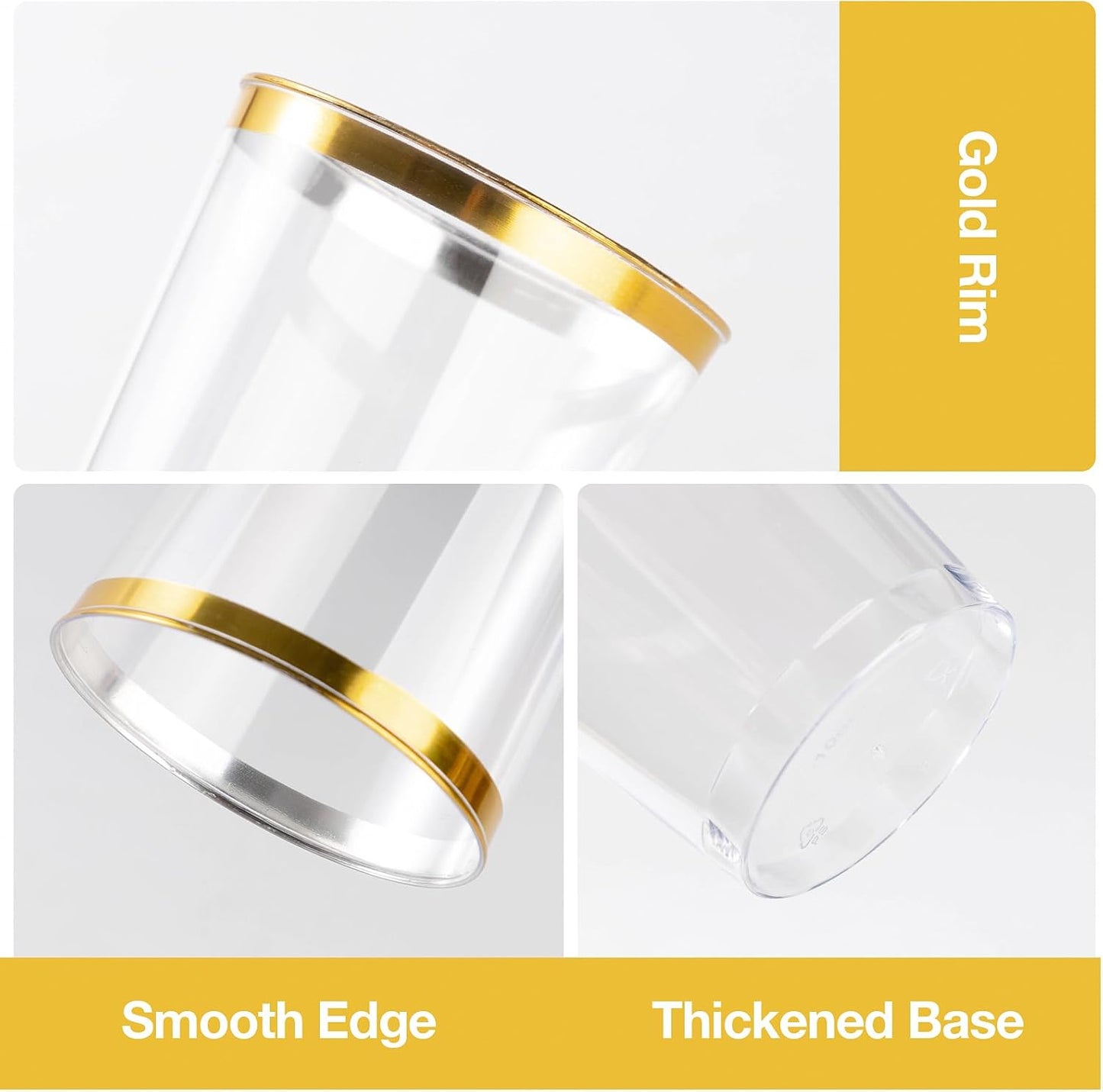 Goodluck 50PCS 12oz Gold Plastic Cups for Party, Disposable Gold Rim Cups, Plastic Cocktail Glasses for Wedding Thanksgiving, Christmas, and Parties