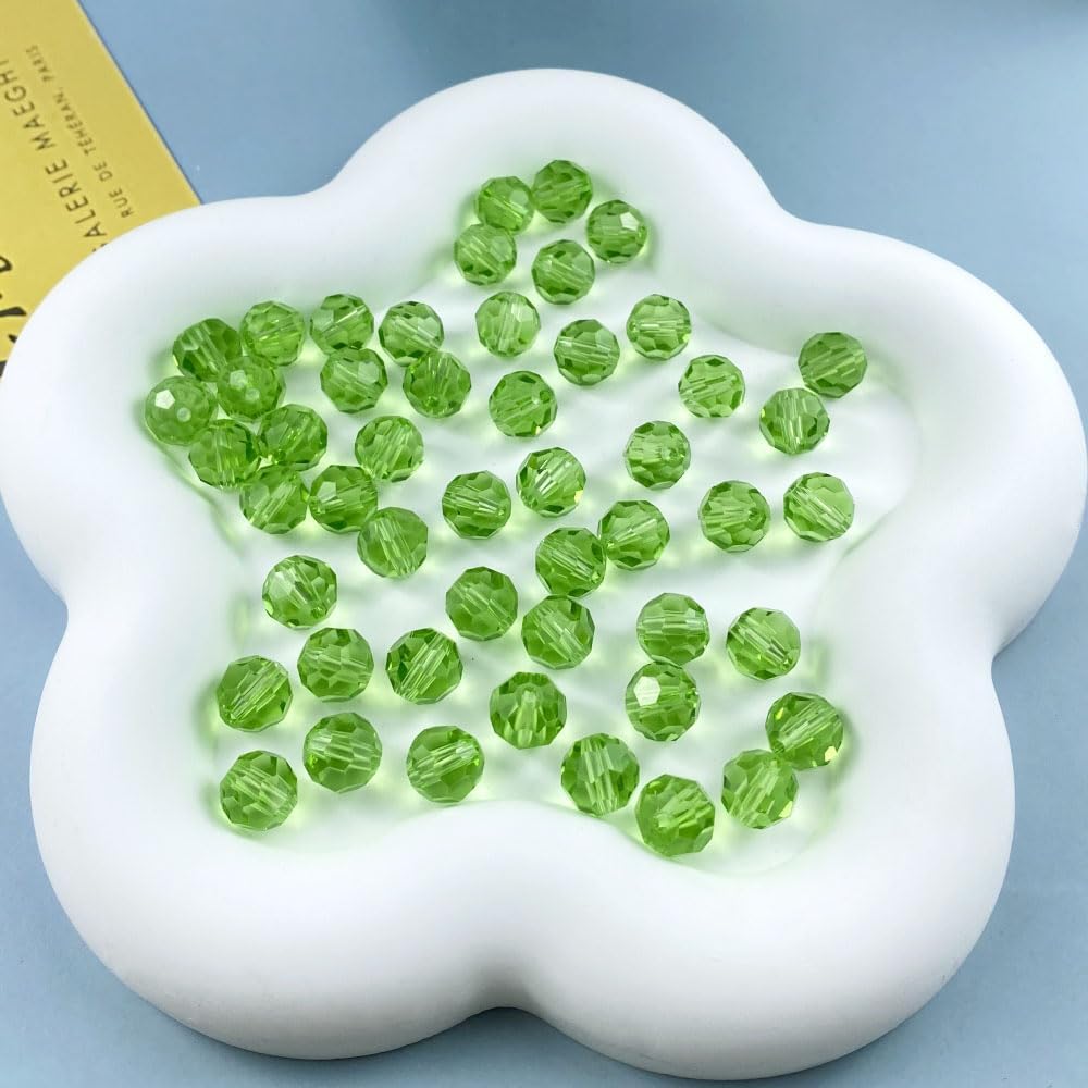 200 PCS 6mm Crystal Glass Beads Round Multiple Faceted Loose Spacer Glass Beads for DIY Handcrafte Bracelet Necklace Earring Jewelry Making(Light Green)
