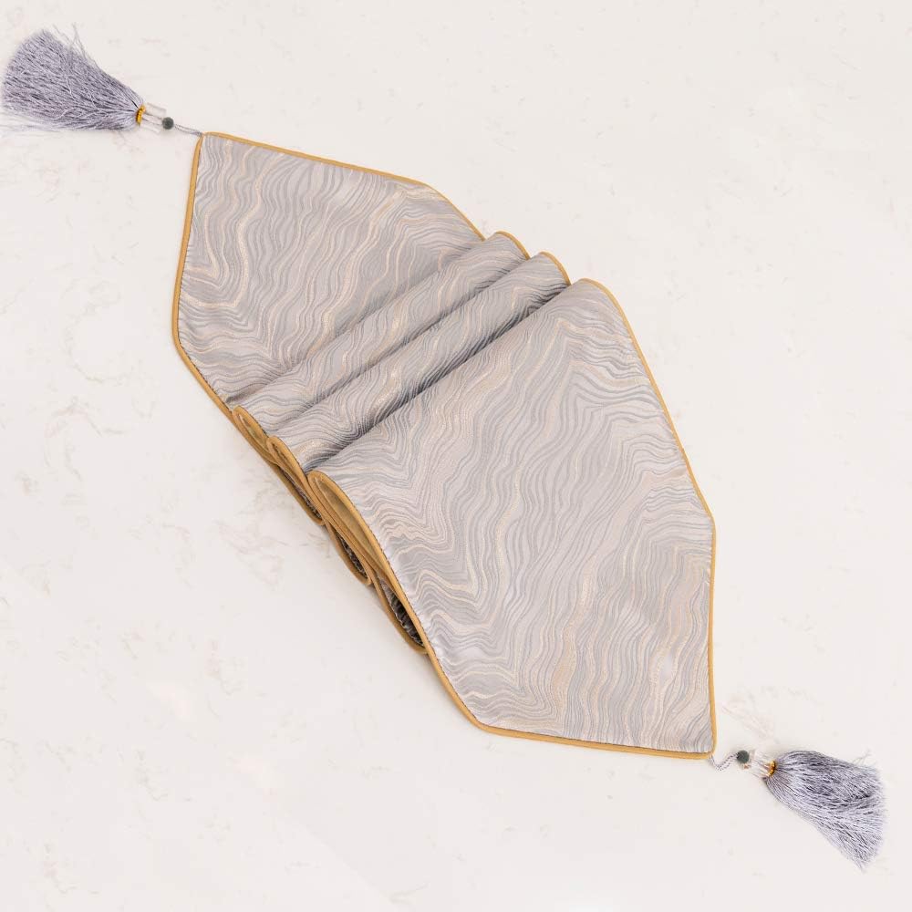 Avigers 12 x 72 Inch Decorative Luxury Abstract Striped Silver Gray Table Runners with Tassels for Home Living Room Bedroom Art Decor Wedding