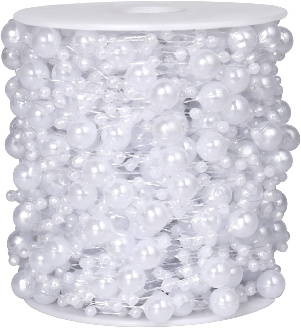 98FT Pearl Beads String Garland, 8mm 3mm White Faux Pearl Beads Roll Strand Bulk for Wedding Party Flower Christmas Decoration DIY Craft