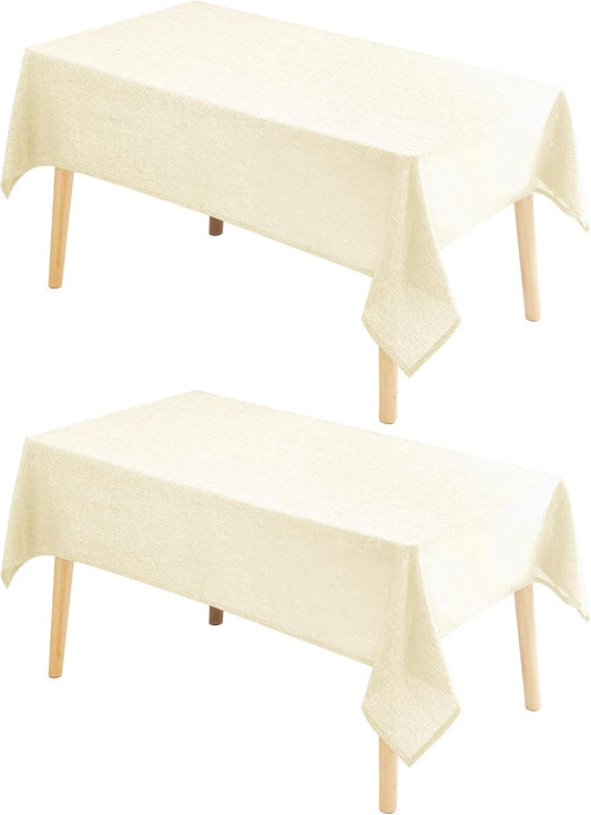 Hiasan 2 Pack Faux Linen Rectangle Tablecloth - Wrinkle and Stain Resistant Washable Table Cloth for Kitchen Dining Room Holiday Table Cover for Party Dinner, Champagne, 52 x 70 Inch