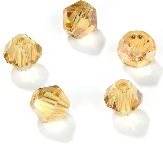 6mm Bicone 450Pcs Gold Champagne AB Crystal Glass Beads Faceted Bicone Shape Crystal Glass Spacer Beads for Bracelet Necklace Decorative Hand Jewelry Making (Gold Champagne AB, 6MM)