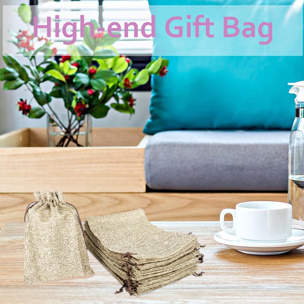 LYSXP 50PCS Burlap Bags with Drawstring，5x7 Inch Cream color Drawstring Gift Bag Jewelry Pouches for Wedding Party Favors, DIY Craft