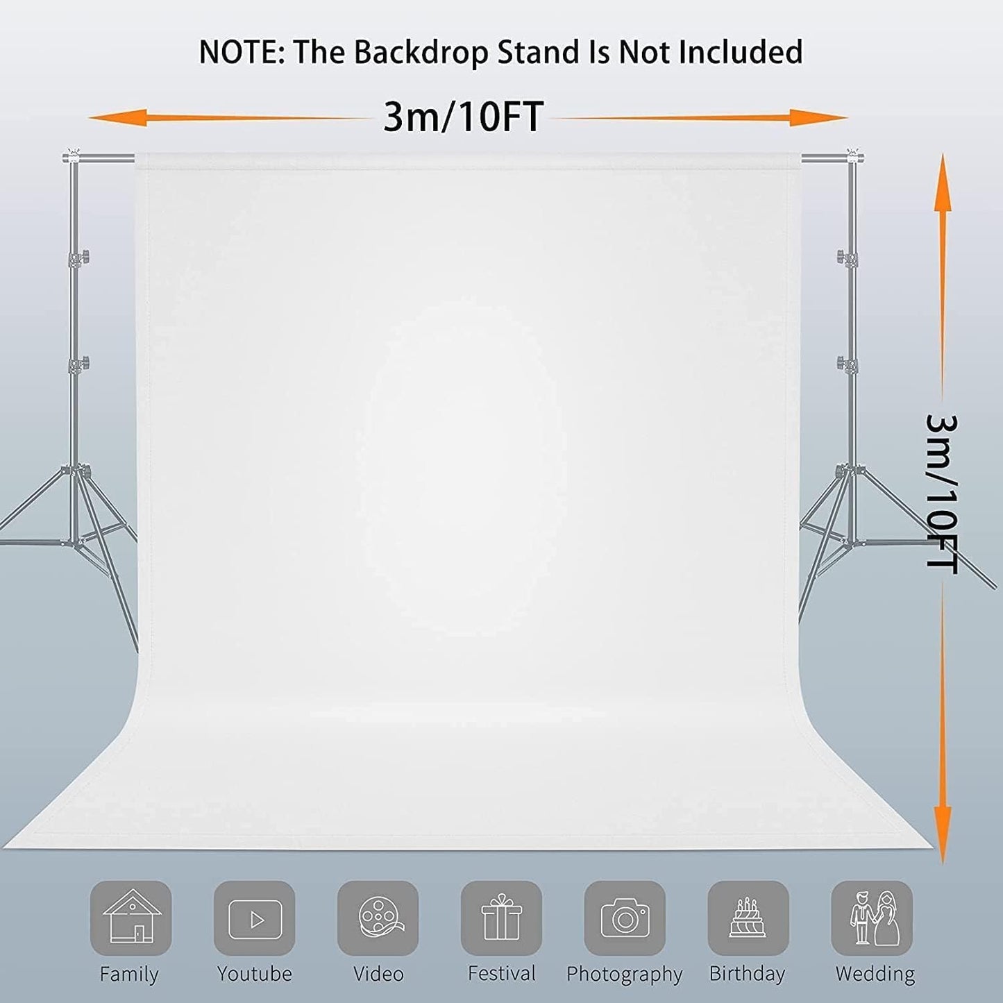 10 x10 FT White Backdrop Background, 100% Polyester Large Pure White Photo Backdrop, Foldable Washable Screen for Photography Party Portrait Photoshoots Booth Video Studio