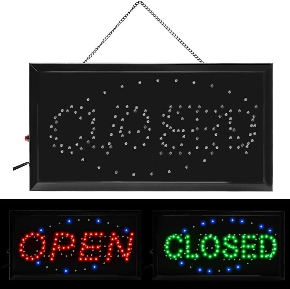 Boshen Led Open Signs Decor for Business Mart Shop Store Bar Cafe Barber ATM Now Open Sign Display On/Off Switch + Chain (2 in 1 Open Closed)