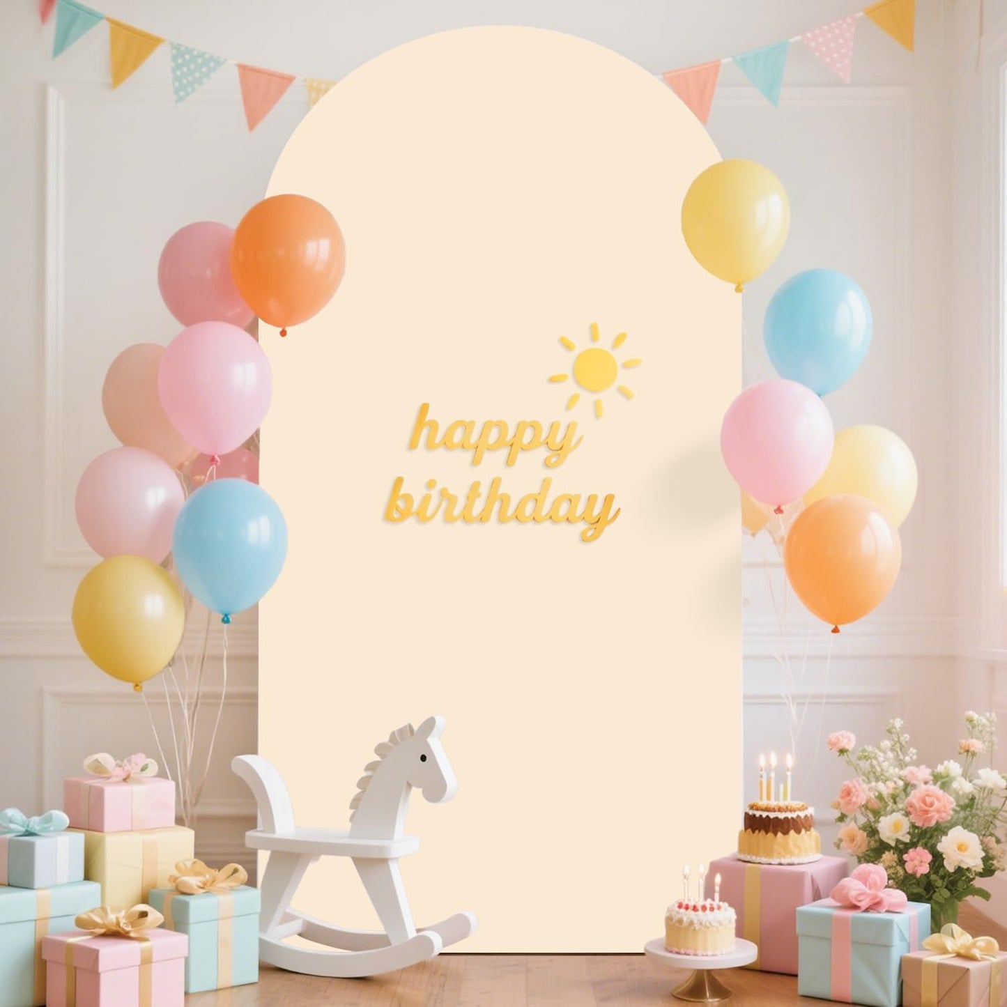 FUHSY Wedding Backdrop Arch Stand with Beige Arch Cover 7.2FT Metal Arch Backdrops Stand and Cover Set Balloon Backdrop Arches for Wedding Ceremony Graduation Bridal Baby Shower Event Decorations